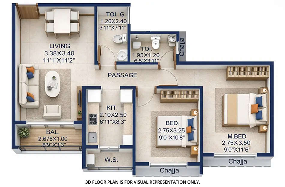Floor plan for 2 BHK