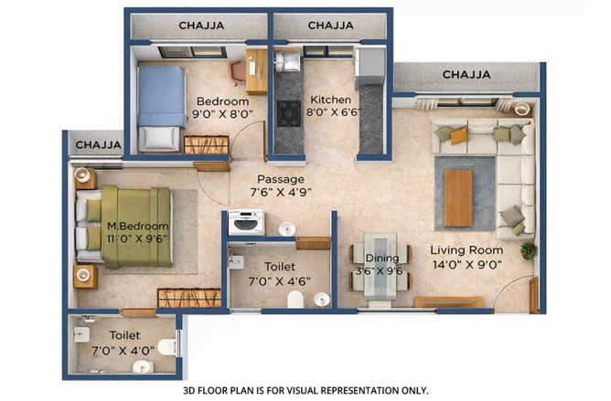 GeeCee Aspira 206 Panvel - Floor plan 2 BHK 443 Sq.ft
