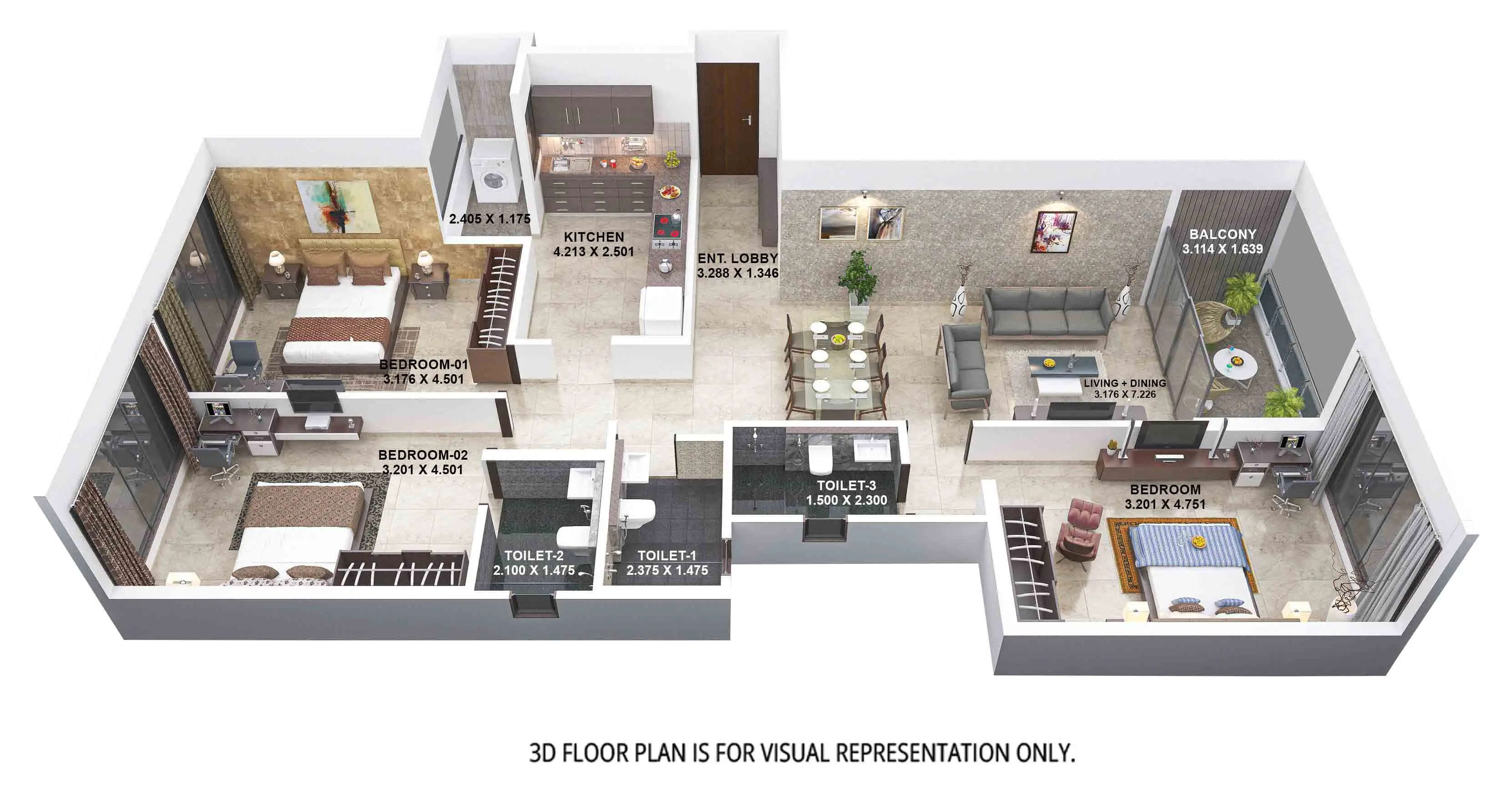 Floor plan for 3 BHK