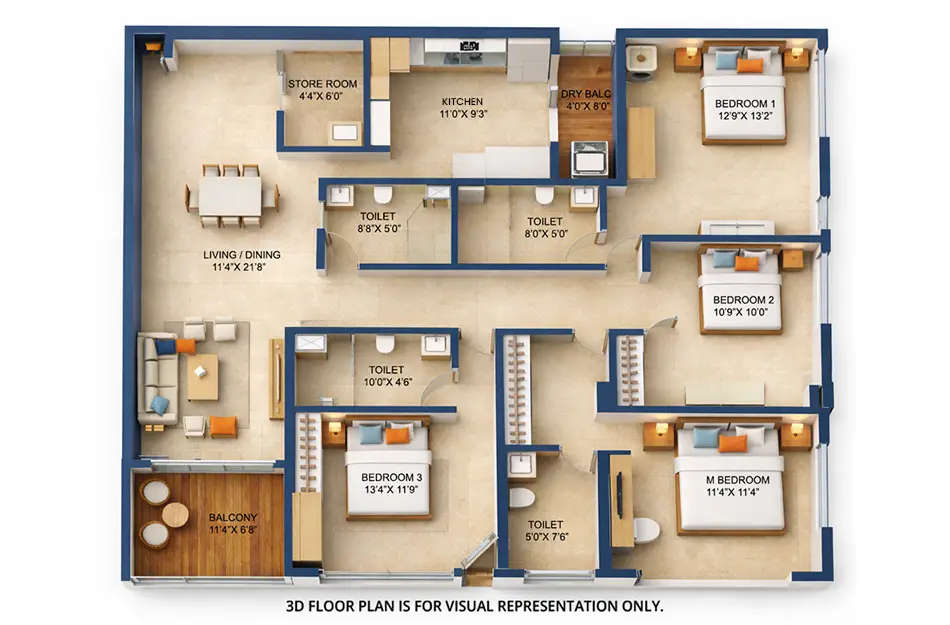 Floor plan for 4 BHK