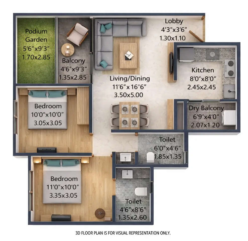 Floor plan for 2 BHK