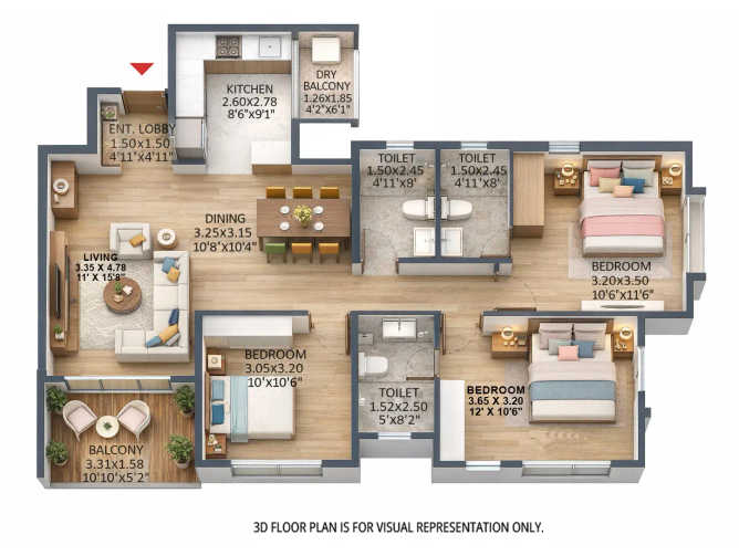 Kolte Patil Little Earth Gahunje - Floor plan 3 BHK 1024 Sq.ft
