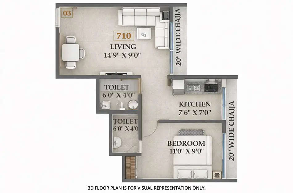 Floor plan for 1 BHK