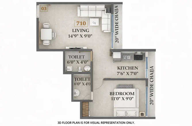Gami Tiara Taloja - Floor plan 1 BHK 710 Sq.ft
