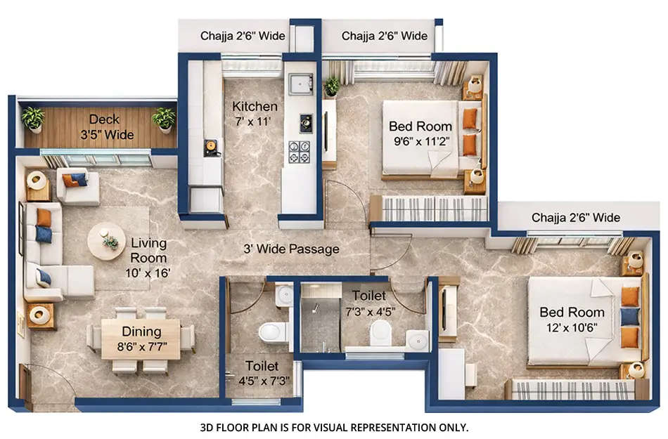 Floor plan for 2 BHK