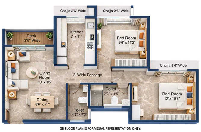 Satyam Queens Necklace Kharghar - Floor plan 2 BHK 631 Sq.ft