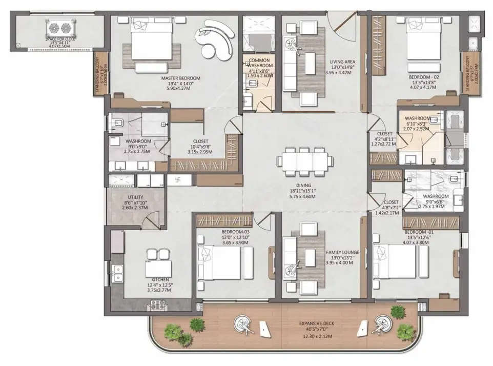 Floor plan for 4 BHK