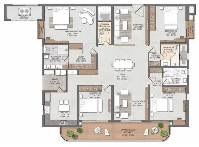 Brigade Gateway Kokapet - Floor plan 4 BHK 4175 Sq.ft