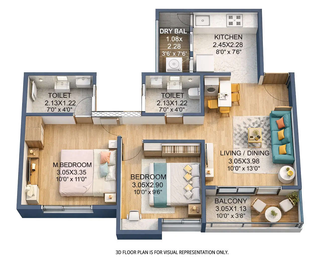 Floor plan for 2 BHK