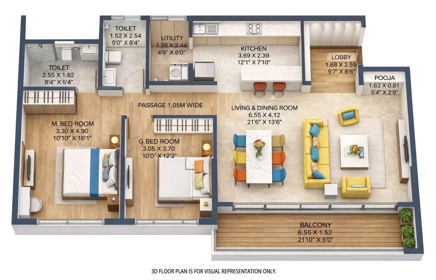 Floor plan for 2 BHK