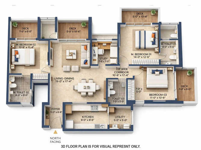 Lodha Lumis Wadala - Floor plan 3.5 BHK 1267 Sq.ft