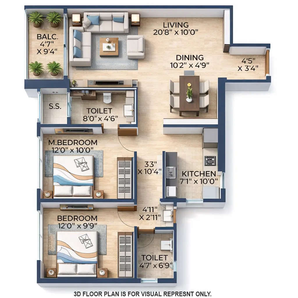 Floor plan for 2 BHK