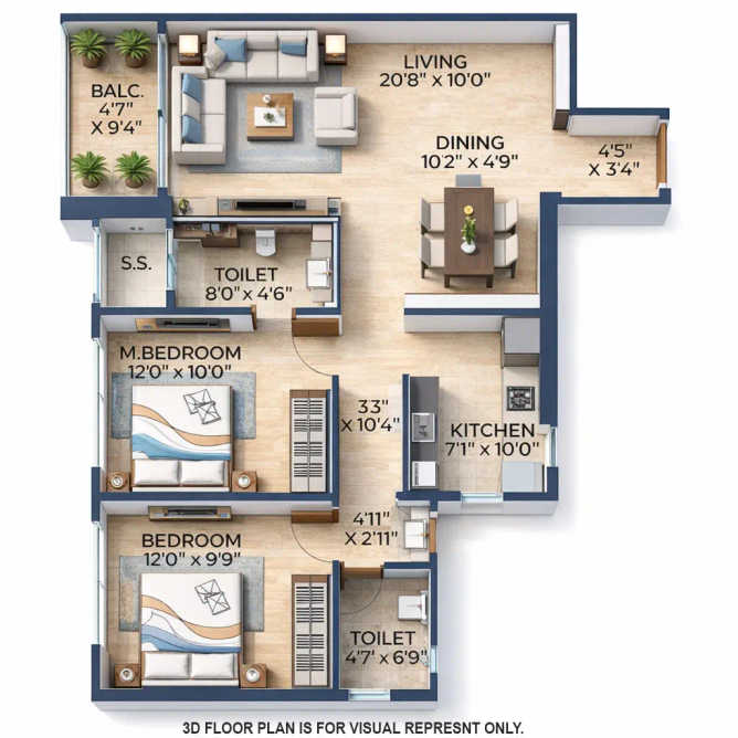 Suraj Aureva Prabhadevi - Floor plan 2 BHK 778 Sq.ft