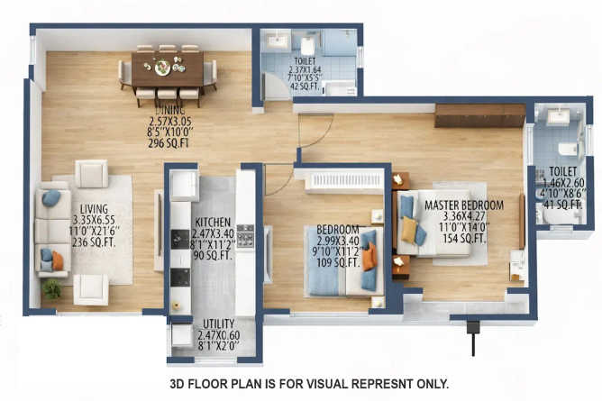 Hubtown Rising City Ghatkopar - Floor plan 2 BHK 867 Sq.ft