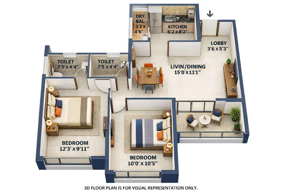 Floor plan for 2 BHK
