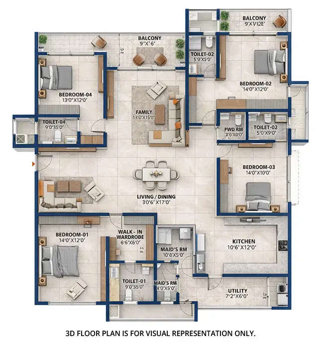 Floor plan for 4 BHK