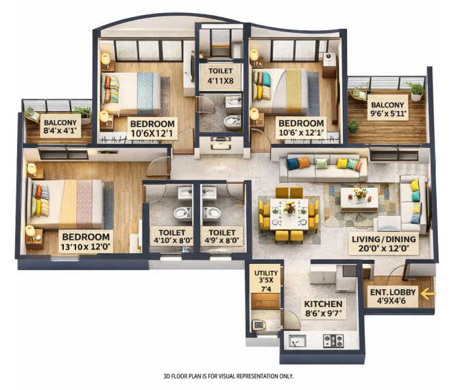 VTP Altair 3 Wagholi - Floor plan 3 BHK 1105 Sq.ft