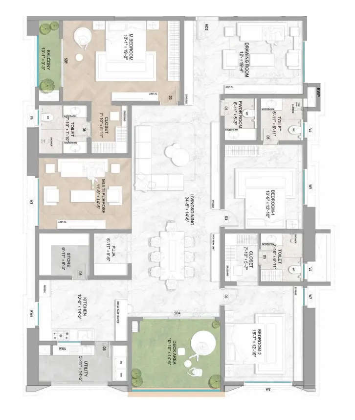 Floor plan for 4 BHK
