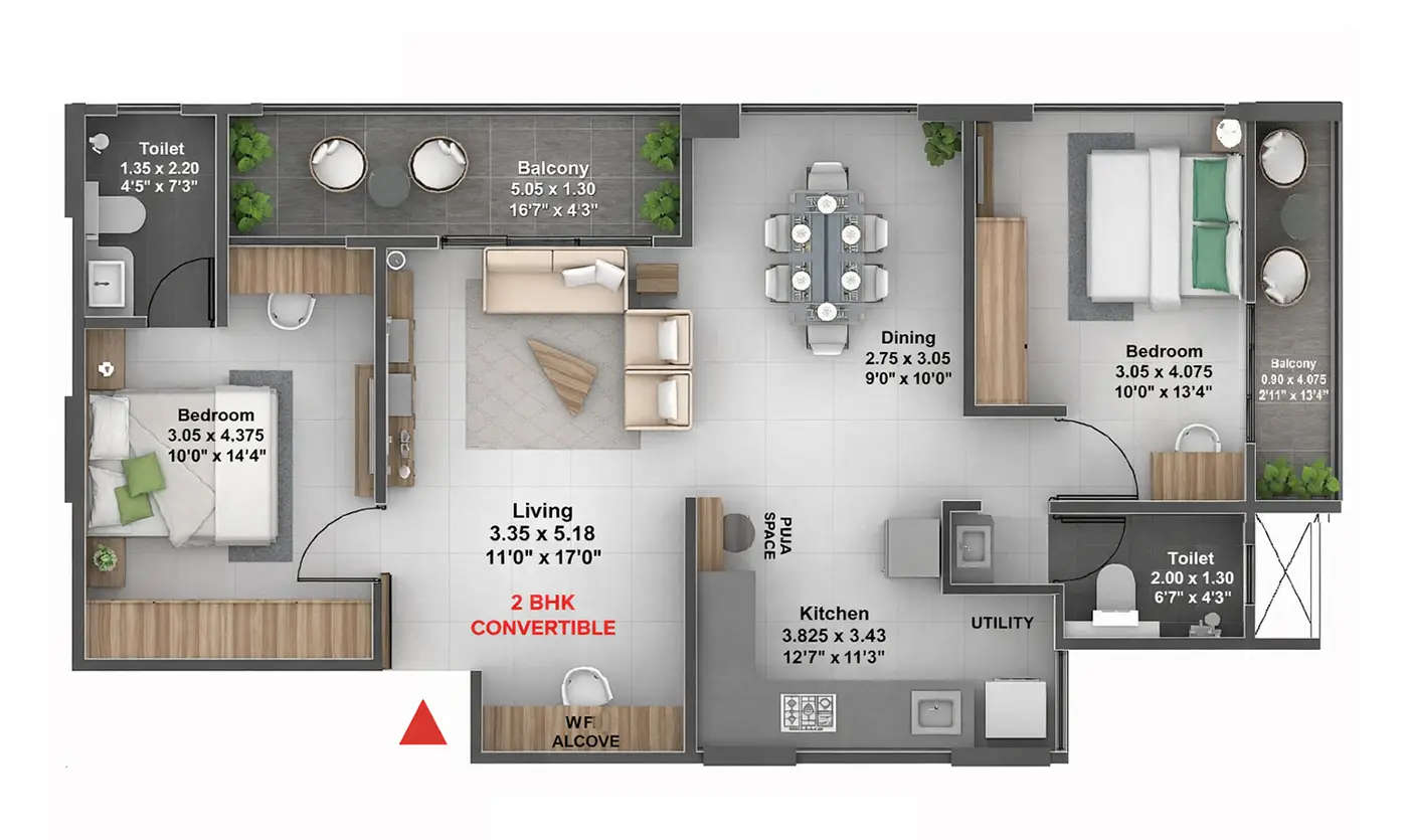 Floor plan for 2 BHK