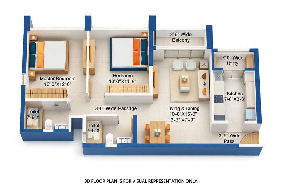 Floor plan for 2 BHK