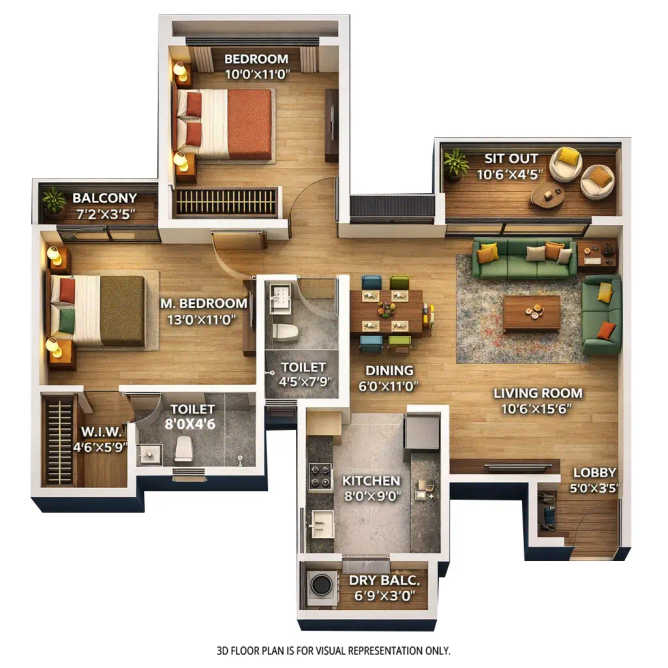 Saheel Luxton Wakad - Floor plan 2 BHK 809 Sq.ft