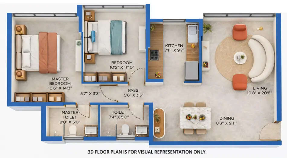 Floor plan for 2 BHK