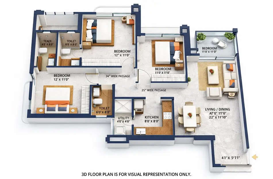 Floor plan for 3 BHK