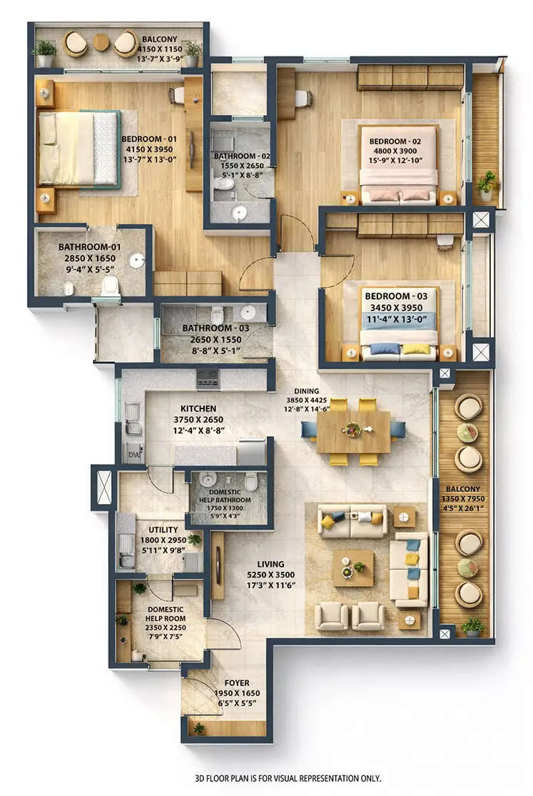 Floor plan for 3 BHK