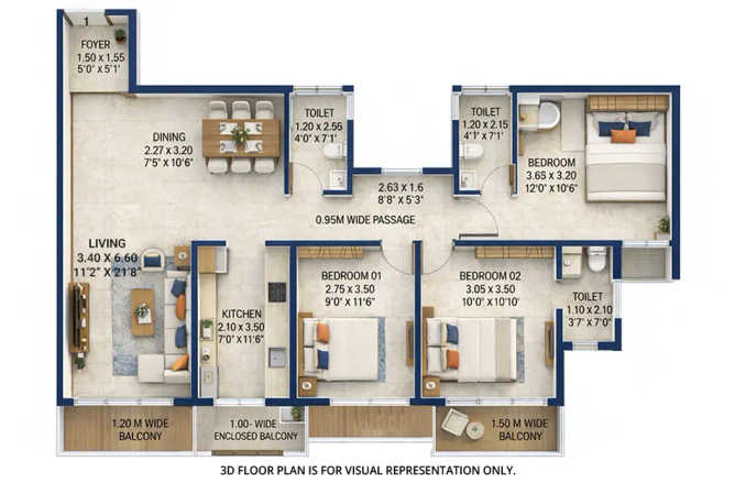 TPV The Royal Bay Nerul - Floor plan 3 BHK 1300 Sq.ft