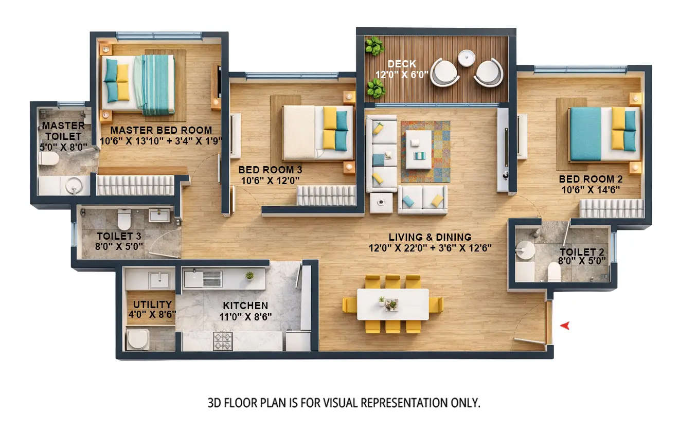Floor plan for 3 BHK
