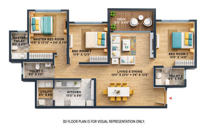 Lodha Altero Wakad - Floor plan 3 BHK 1225 Sq.ft