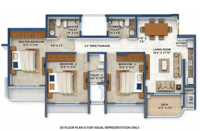Lodha Casa Magnolia Dombivali - Floor plan 3 BHK 947 Sq.ft