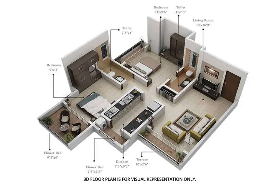 Floor plan for 2 BHK