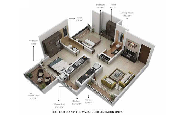 Guru Atman Kalyan - Floor plan 2 BHK 676 Sq.ft