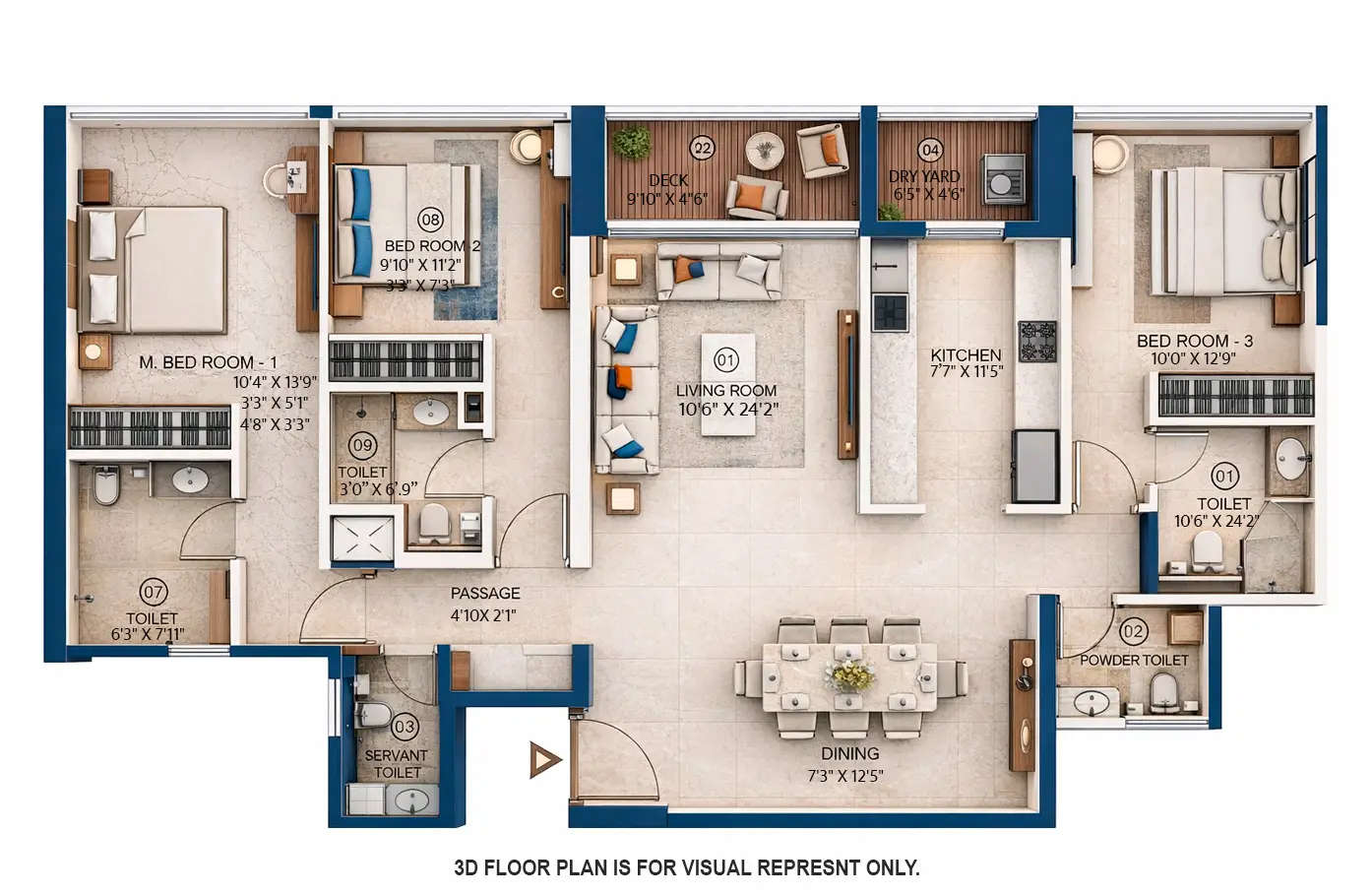 Floor plan for 3 BHK