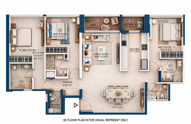 JP Icons 71 Chembur - Floor plan 3 BHK 1265 Sq.ft