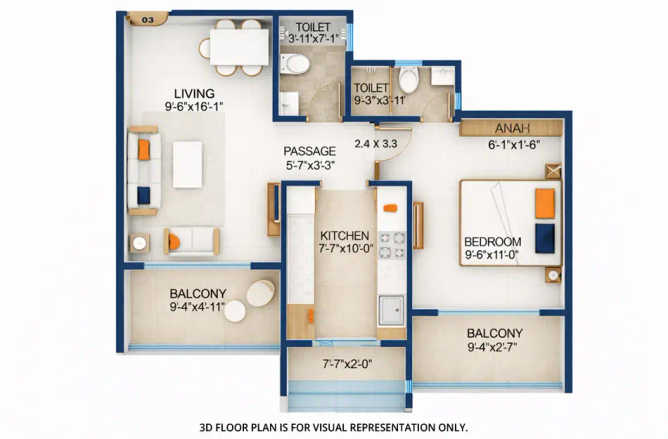 Tharwani Ariana Ambernath - Floor plan 1 BHK 367 Sq.ft