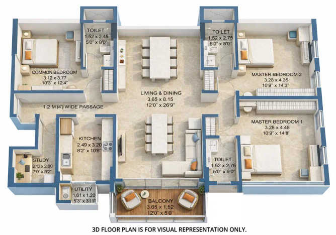 Kalpataru Verbina Andheri - Floor plan 3.5 BHK 1354 Sq.ft