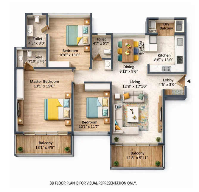 Saheel Itrend Palacio Chinchwad - Floor plan 3 BHK 1230 Sq.ft