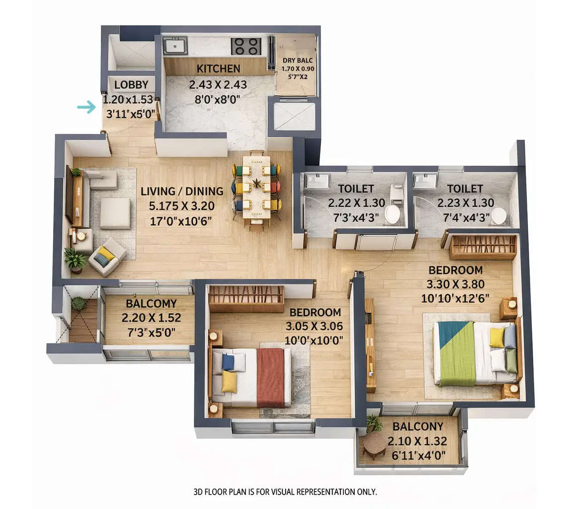 Floor plan for 2 BHK