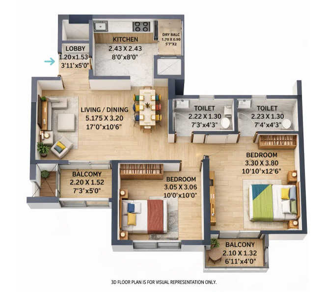 VTP Volare Hinjewadi - Floor plan 2 BHK 700 Sq.ft