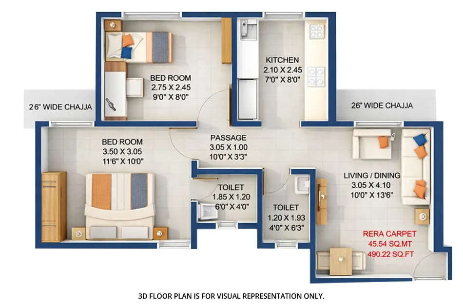Raunak Golden Ticket Kalyan - Floor plan 2 BHK 490 Sq.ft