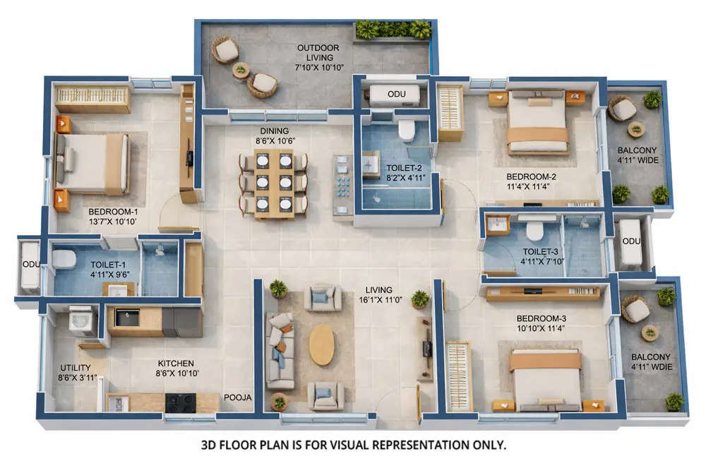 ASBL Loft Nanakaramguda - Floor plan 3 BHK 1870 Sq.ft