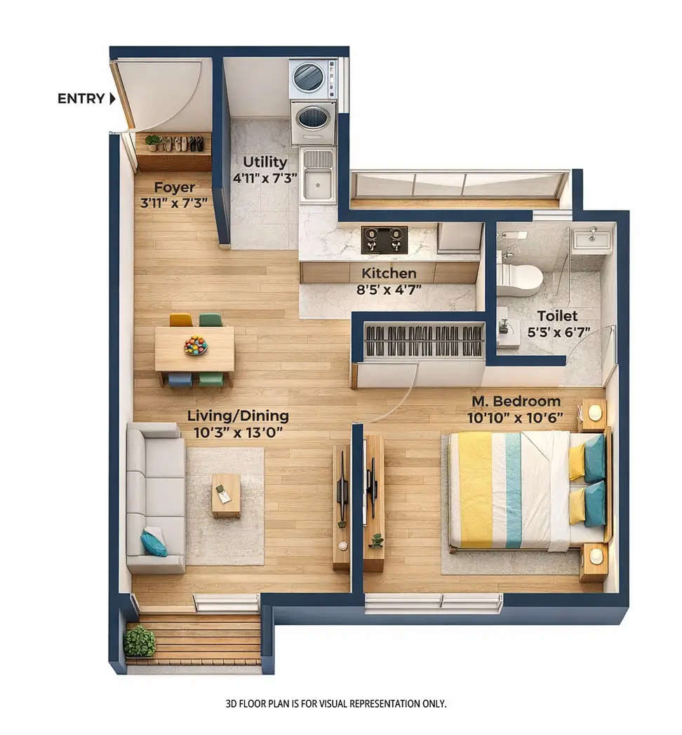 Embassy Verde Navarathna Agrahara - Floor plan 1 BHK 663 Sq.ft