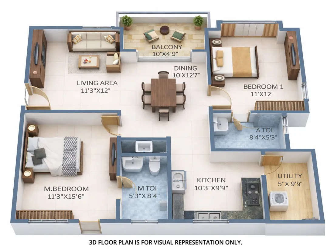 SRIAS Tiara Miyapur - Floor plan 2 BHK 1295 Sq.ft