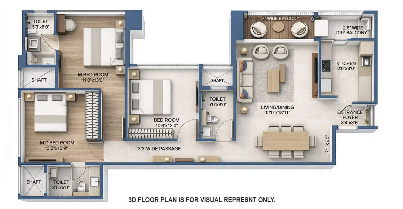 Piramal Arav Byculla - Floor plan 3 BHK 1050 Sq.ft