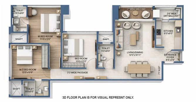 Piramal Arav Byculla - Floor plan 3 BHK 1050 Sq.ft