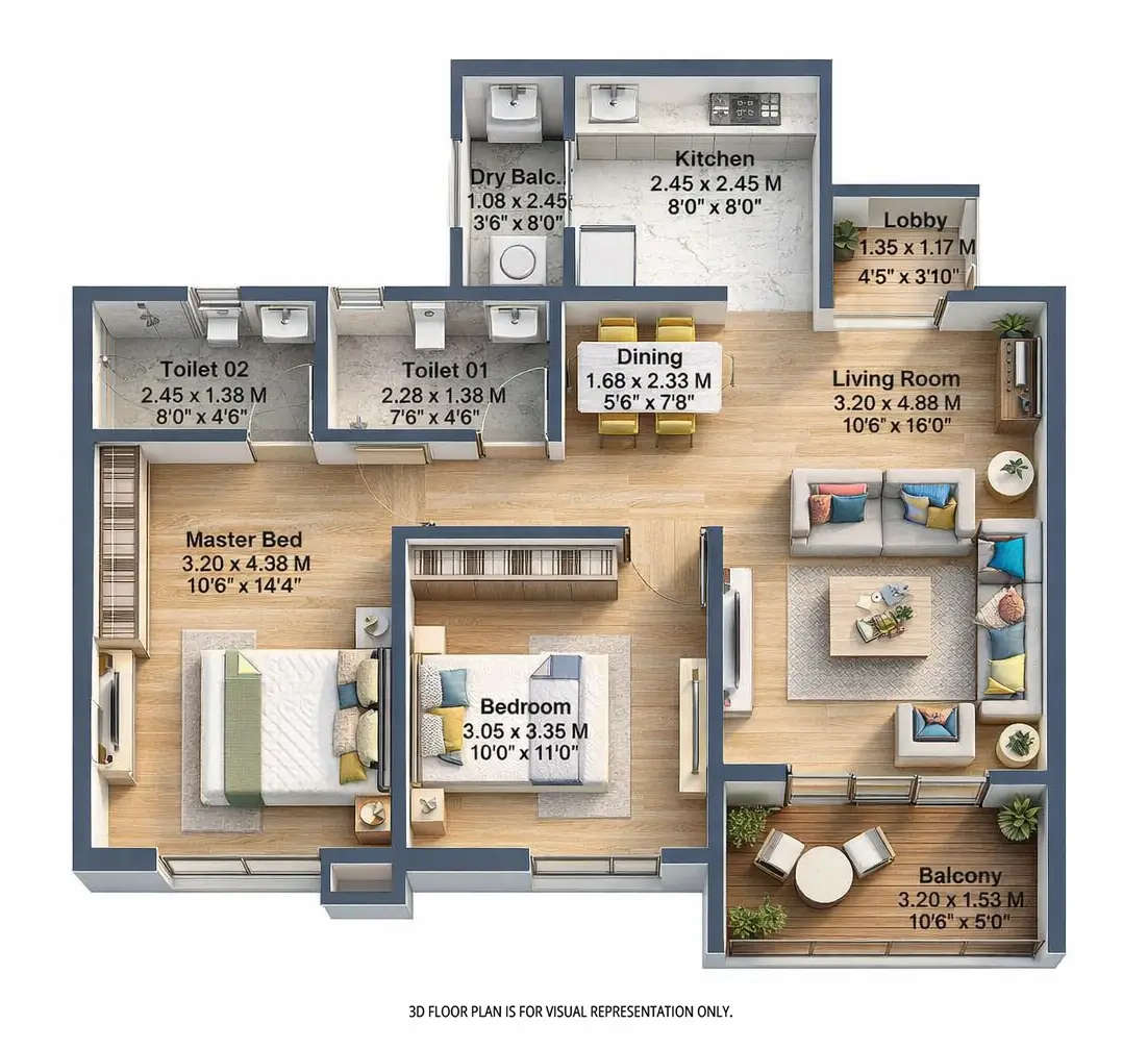 Kohinoor Riverdale Kharadi - Floor plan 2 BHK 767 Sq.ft