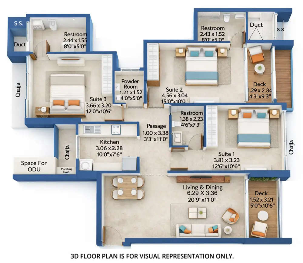 Gurukrupa Ekam Andheri - Floor plan 3 BHK 1053 Sq.ft