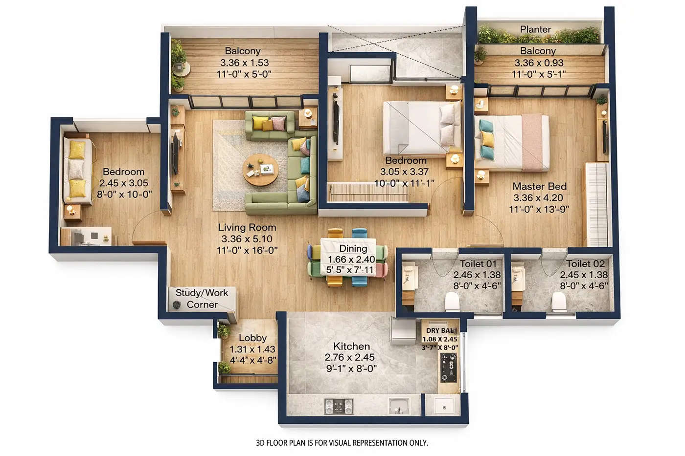 Kohinoor New Wakad Pimpri Chinchwad - Floor plan 3 BHK 939 Sq.ft